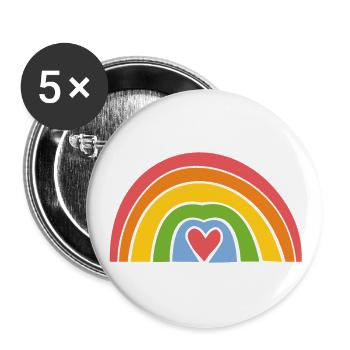 Regenbogen mit Herz - Buttons groß 56 mm (5er Pack) - Weiß - Vorne