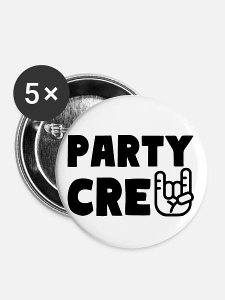 PARTY CREW Feiern - Buttons groß 56 mm (5er Pack) - Weiß