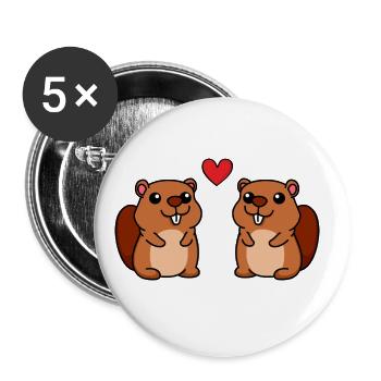 Biber Comic Paar liebe - Buttons groß 56 mm (5er Pack) - Weiß - Vorne