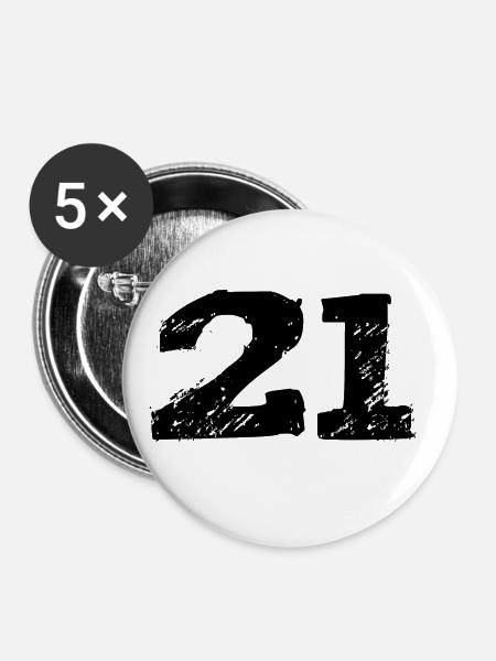 21 Zahl Trikot - Buttons groß 56 mm (5er Pack) - Weiß