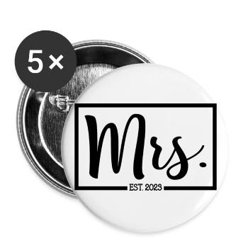 Mme Est. 2023 Fiançailles Mariage Douche nuptiale - Lot de 5 grands badges (56 mm) - blanc - Devant