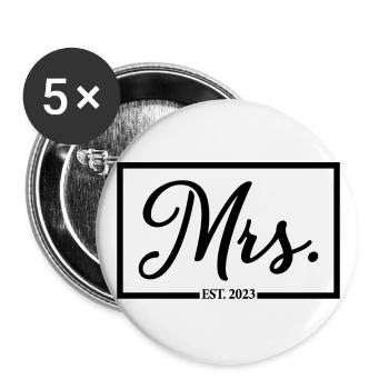 Mme Est. 2023 Fiançailles Mariage Douche nuptiale - Lot de 5 grands badges (56 mm) - blanc - Devant