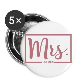 Mme Est. 2023 Fiançailles Mariage Douche nuptiale - Lot de 5 grands badges (56 mm) - blanc - Devant