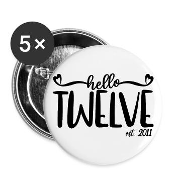 12e anniversaire enfants filles 12 Hello douze est. 2011 - Lot de 5 grands badges (56 mm) - blanc - Devant