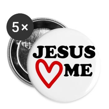 Jésus m’aime le cœur m’aime - Lot de 5 grands badges (56 mm) - blanc - Devant