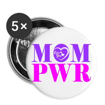 Mompower starke Mutter | Farbe änderbar - Buttons groß 56 mm (5er Pack) - Weiß - Vorne