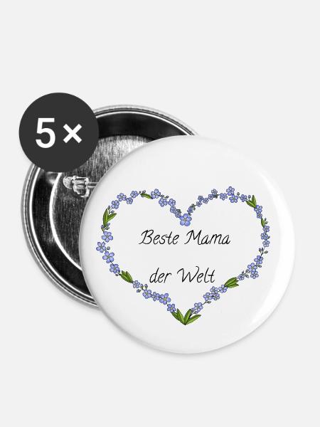 Beste Mama der Welt - Buttons groß 56 mm (5er Pack) - Weiß