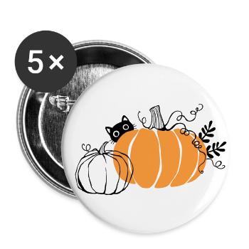 Kürbisse mit schwarzer Katze - Buttons groß 56 mm (5er Pack) - Weiß - Vorne