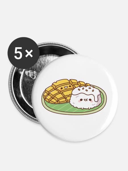 Süße Mango Klebreis Thailändisches Essen - Buttons groß 56 mm (5er Pack) - Weiß