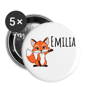 Fuchs Emilia - Mein Name ist Emilia Süßes Waldtier - Buttons groß 56 mm (5er Pack) - Weiß - Vorne