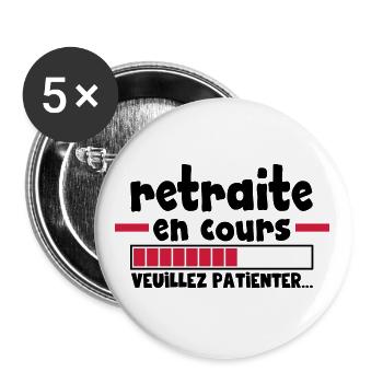 retraite en cours,retraitée,retraité,vintage - Lot de 5 grands badges (56 mm) - blanc - Devant