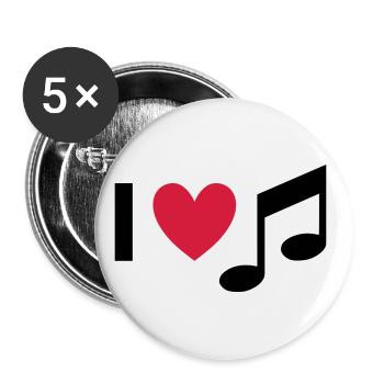 I love music (heart, note) - Buttons large 2.2''/56 mm (5-pack) - white - Front