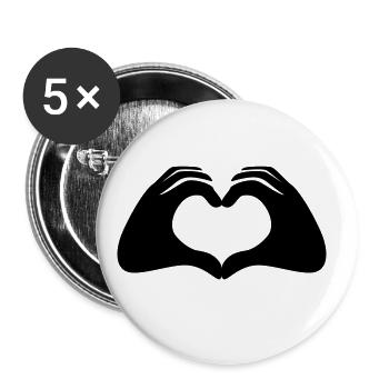 Hände Herz Symbol - Buttons groß 56 mm (5er Pack) - Weiß - Vorne