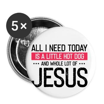 Jésus et Hot Dog Dieu Christ Chrétien - Lot de 5 grands badges (56 mm) - blanc - Devant