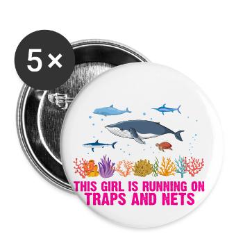 Girl Net Boat Biologiste marin Biologie Océan - Lot de 5 grands badges (56 mm) - blanc - Devant