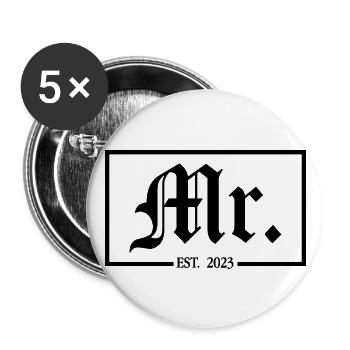 Mr. Est. 2023 Verlobung für die Hochzeitsfeier des Bräutigams - Buttons groß 56 mm (5er Pack) - Weiß - Vorne