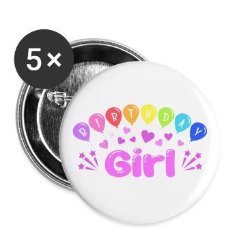 Fille d’anniversaire - Lot de 5 grands badges (56 mm) - blanc - Devant