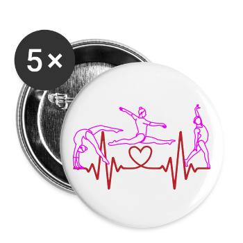 Herzschlag Turnen Gymnastik EKG | Farben ändebar - Buttons groß 56 mm (5er Pack) - Weiß - Vorne