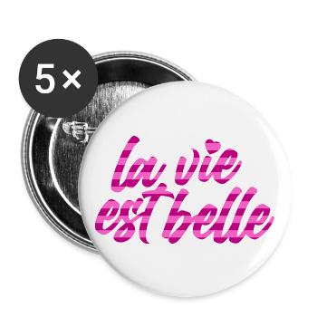 Das Leben ist schön | Farben änderbar - Buttons groß 56 mm (5er Pack) - Weiß - Vorne