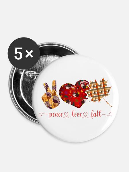 FRIEDEN, LIEBE, HERBST, THANKSGIVING - Buttons groß 56 mm (5er Pack) - Weiß