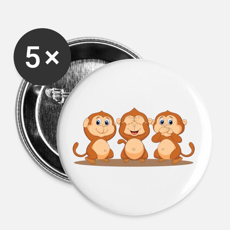 three monkeys - Buttons large 2.2''/56 mm (5-pack) - white