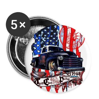 Chevy Vintage V8 Pickup LKW Amerikanisches Design - Buttons groß 56 mm (5er Pack) - Weiß - Vorne