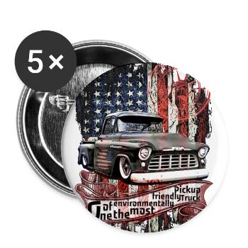 Umweltfreundlich amerikanischer V8 Vintage Pickup - Buttons groß 56 mm (5er Pack) - Weiß - Vorne