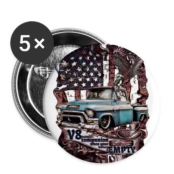 V8 Motor im legendären Pick-up LKW feinster Style - Buttons groß 56 mm (5er Pack) - Weiß - Vorne