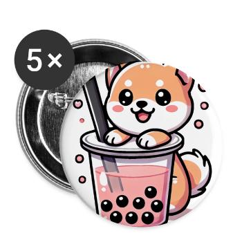 Mignon Shiba Inu dans le design d’une tasse à thé à bulles - Lot de 5 grands badges (56 mm) - blanc - Devant