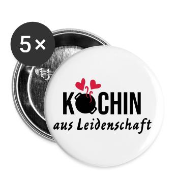 Köchin Leidenschaft Liebe Topf Herzen Kochen Gril - Buttons groß 56 mm (5er Pack) - Weiß - Vorne
