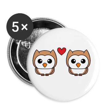 Eule Comic Paar Liebe - Buttons groß 56 mm (5er Pack) - Weiß - Vorne