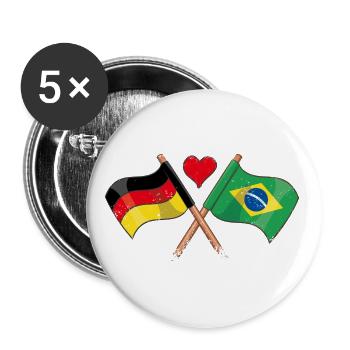 Ich liebe Brasilien Deutschland Flaggen Herz Fahne - Buttons groß 56 mm (5er Pack) - Weiß - Vorne