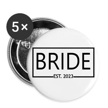 Bride Est. 2023 Fiançailles Douche nuptiale Mariage - Lot de 5 grands badges (56 mm) - blanc - Devant