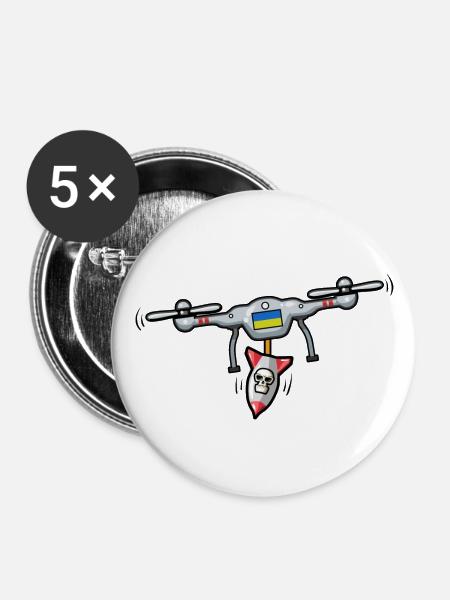 Ukraine Drone Squad - Buttons groß 56 mm (5er Pack) - Weiß