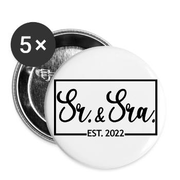 Sr. & Sra. Est. 2022 - Cadeau de mariage homme et femme - Lot de 5 grands badges (56 mm) - blanc - Devant