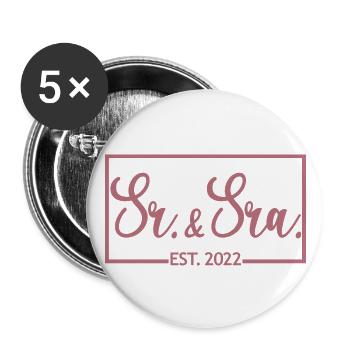 Sr. & Sra. Est. 2022 - Cadeau de mariage homme et femme - Lot de 5 grands badges (56 mm) - blanc - Devant
