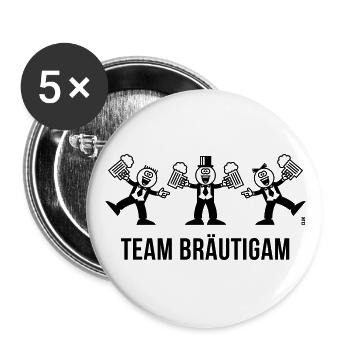 Team Bräutigam (JGA / Karikatur / Tanz / 1C) - Buttons groß 56 mm (5er Pack) - Weiß - Vorne