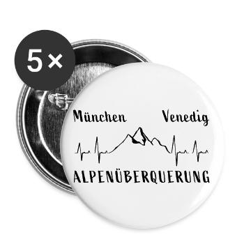 München Venedig Alpenüberquerung Herzschlag Berge - Buttons groß 56 mm (5er Pack) - Weiß - Vorne