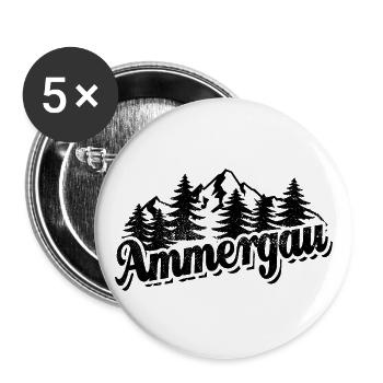 Ammergau - Wald und Berge Wandern Erholung - Buttons groß 56 mm (5er Pack) - Weiß - Vorne