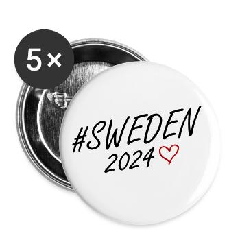 Schweden 2024 Herz Reise - Buttons groß 56 mm (5er Pack) - Weiß - Vorne