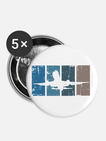 Flugzeug Pilot Luftfahrt - Buttons groß 56 mm (5er Pack) - Weiß