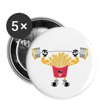 Bodybuilding Fries Fitness Workout Gym Fries - Buttons large 2.2''/56 mm (5-pack) - white - Front
