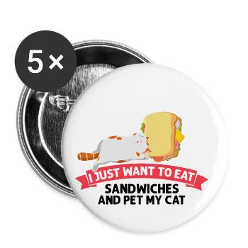 Sandwich and Cats Love Cat Lovers Gift - Buttons large 2.2''/56 mm (5-pack) - white - Front