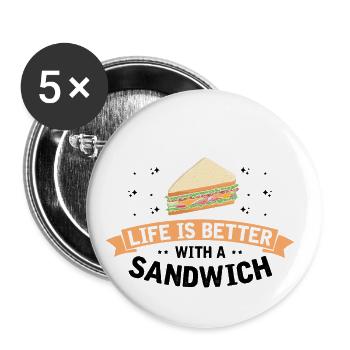 La vie est meilleure avec Sandwich Food BBQ - Lot de 5 grands badges (56 mm) - blanc - Devant
