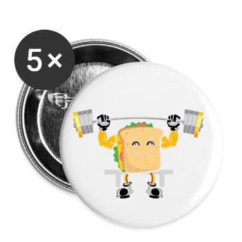 Sandwich Bodybuilding Fitness Gym Gift - Buttons large 2.2''/56 mm (5-pack) - white - Front