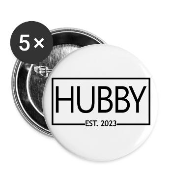 Hubby Est. 2023 Fiançailles pour le mariage du marié - Lot de 5 grands badges (56 mm) - blanc - Devant