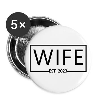 Femme Est. 2023 Fiançailles Douche Nuptiale Mariage - Lot de 5 grands badges (56 mm) - blanc - Devant