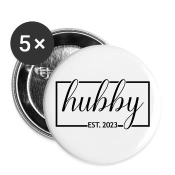 Hubby Est. 2023 Fiançailles pour le mariage du marié - Lot de 5 grands badges (56 mm) - blanc - Devant