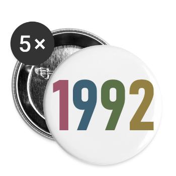 Jahr 1992, 30 Jahre alt, Geschenk zum 30. Geburtstag - Buttons groß 56 mm (5er Pack) - Weiß - Vorne