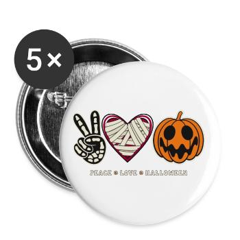 Halloween Peace Love Halloween Kürbis Skelett - Buttons groß 56 mm (5er Pack) - Weiß - Vorne